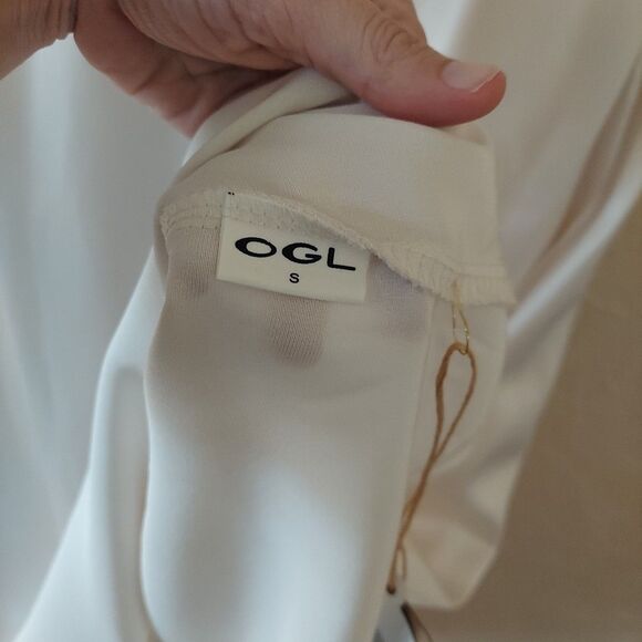 OGL Ivory Satin Midi Dress NEW Sz Small - Picture 3 of 10